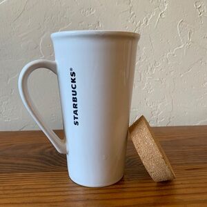 Starbucks -- White Ceramic -- Tall Mug with Cork Lid – 6" Coffee Cup